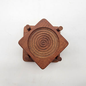 Vintage Teak Wood Coasters & Holder Set Of 6