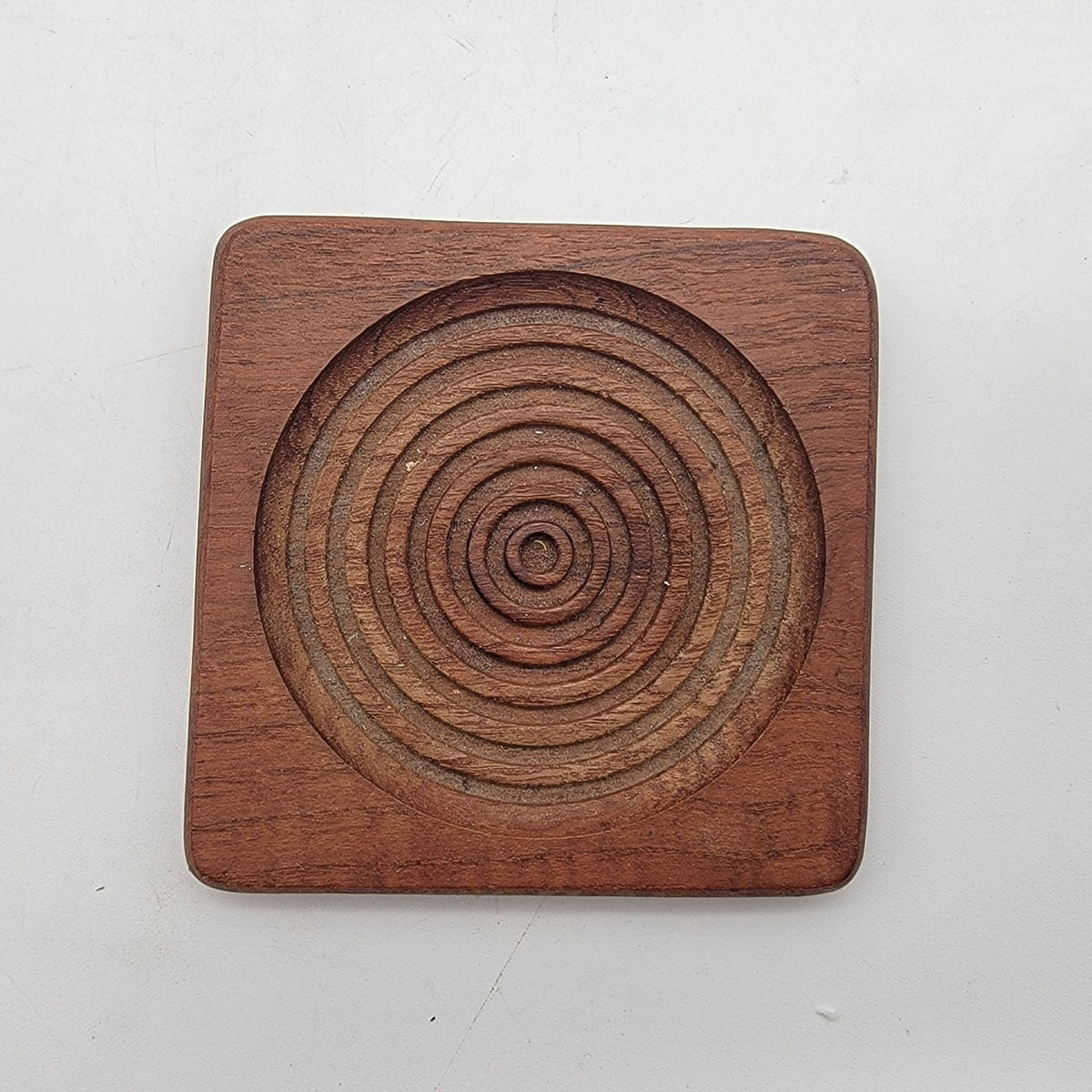 Vintage Teak Wood Coasters & Holder Set Of 6