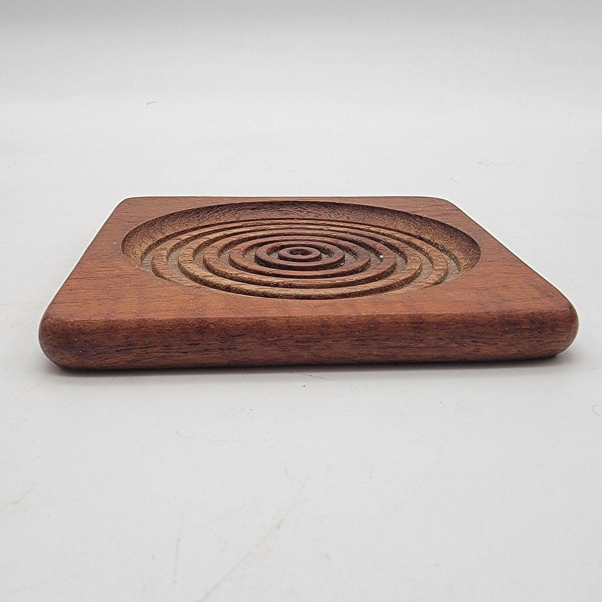 Vintage Teak Wood Coasters & Holder Set Of 6