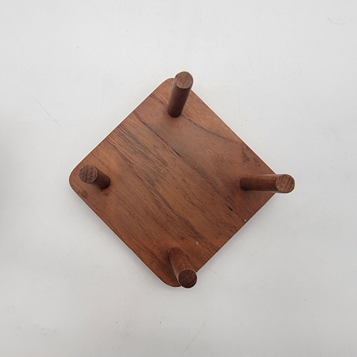 Vintage Teak Wood Coasters & Holder Set Of 6