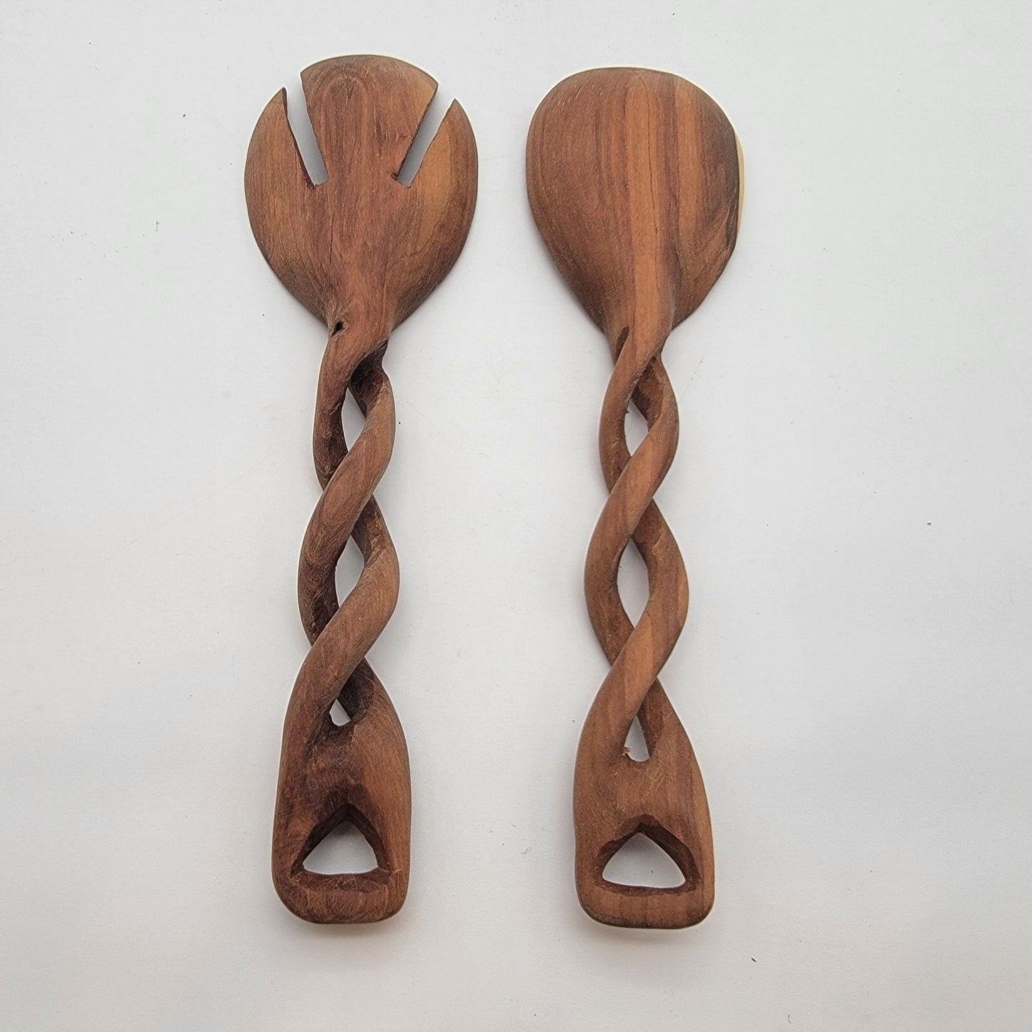 Handmade Twisted Large Olive Wood Salad Fork and Spoon Servers
