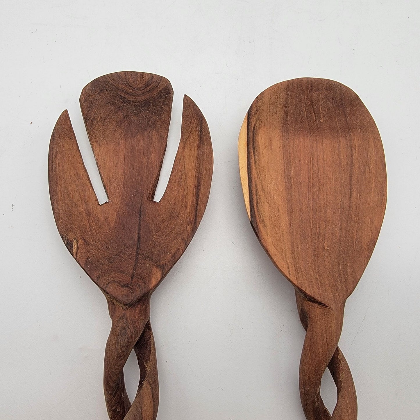 Handmade Twisted Large Olive Wood Salad Fork and Spoon Servers