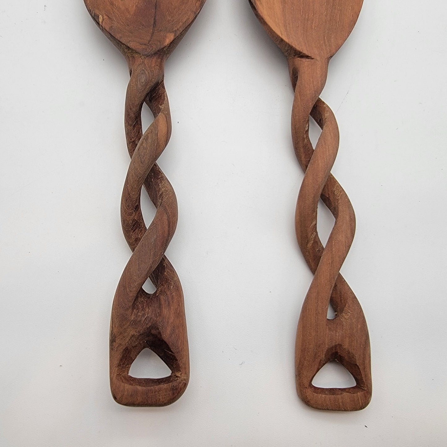 Handmade Twisted Large Olive Wood Salad Fork and Spoon Servers