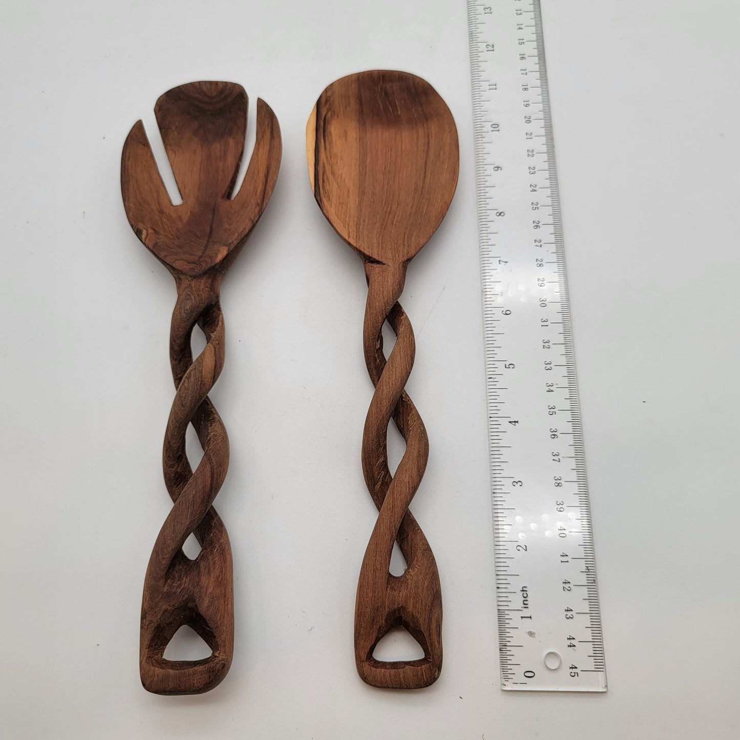 Handmade Twisted Large Olive Wood Salad Fork and Spoon Servers