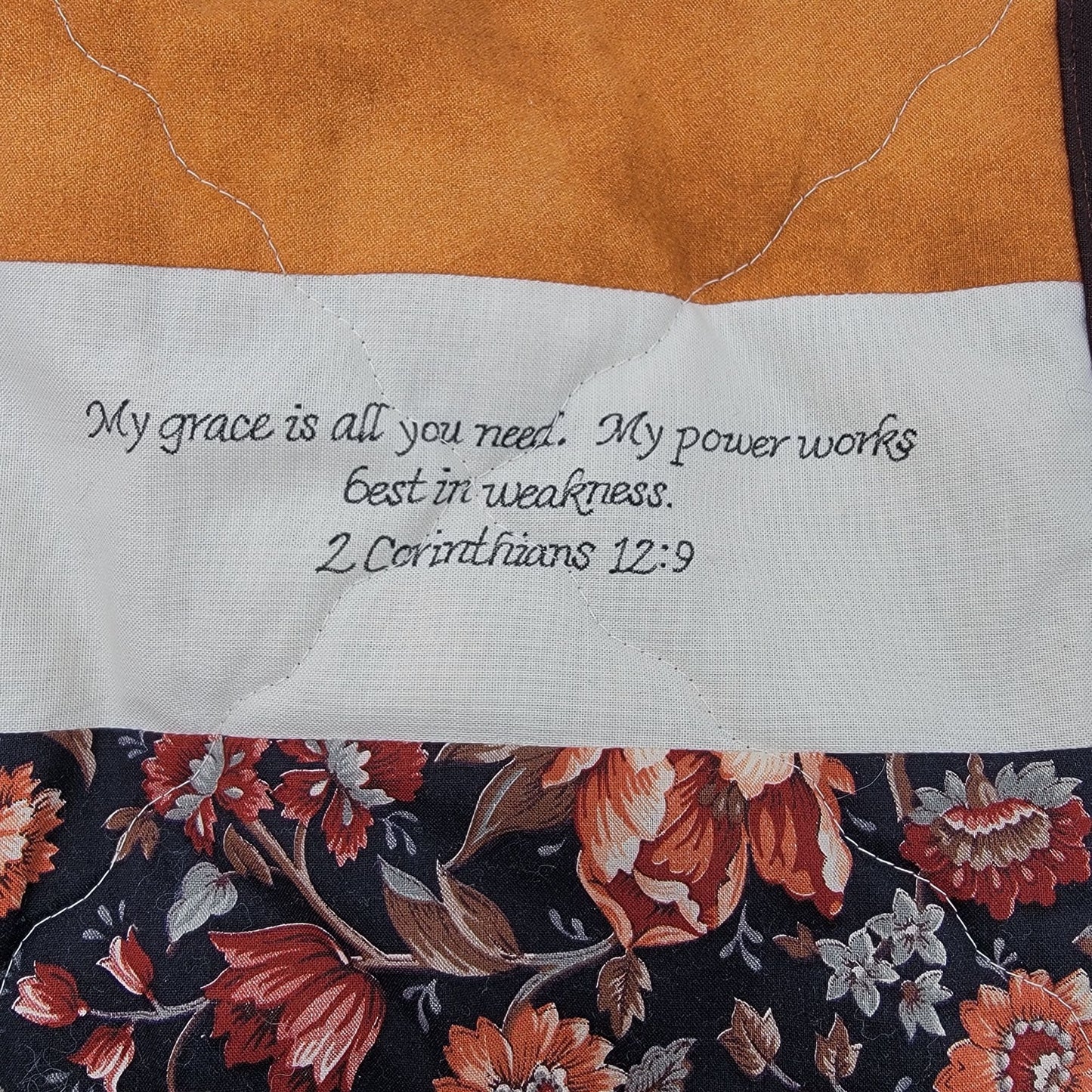 Handmade Christian Scripture Quilt With Cross Bible Verses & Floral Pattern 55" x 77" Blanket