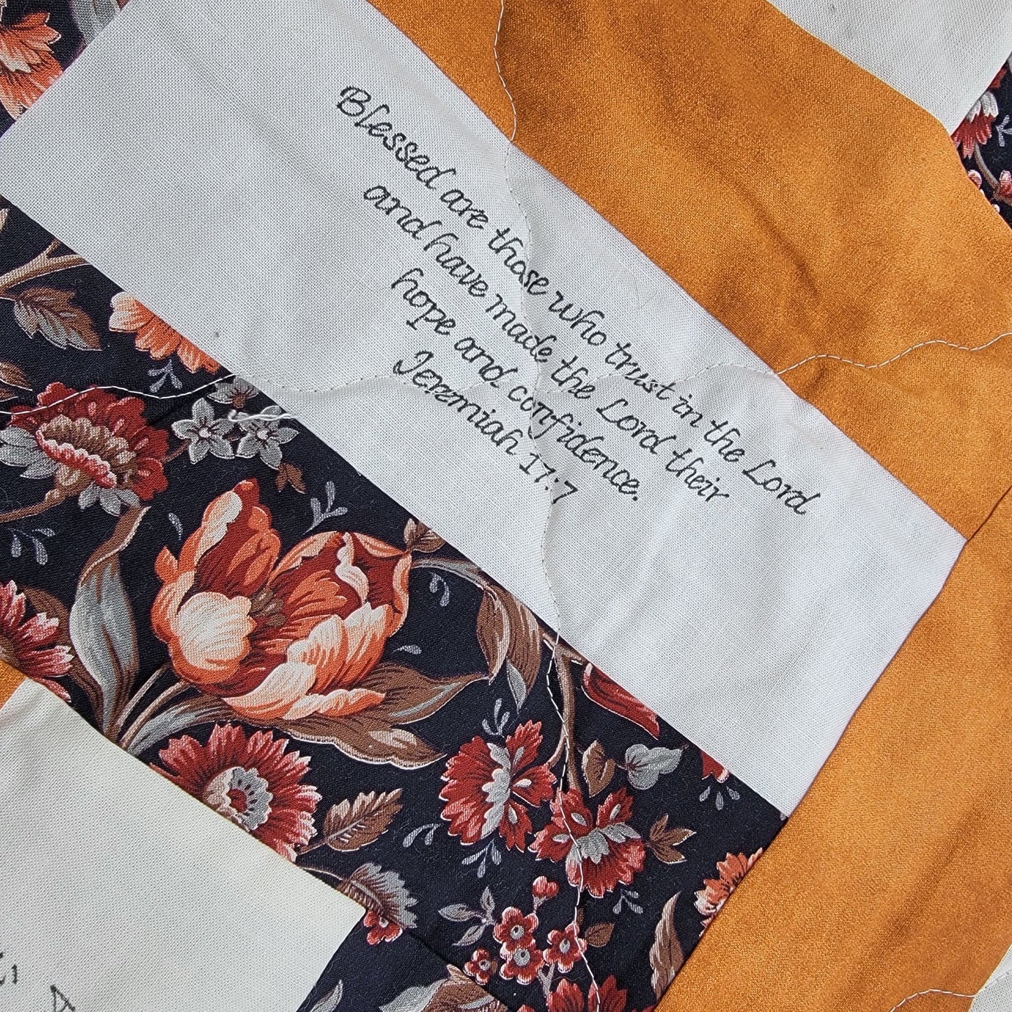 Handmade Christian Scripture Quilt With Cross Bible Verses & Floral Pattern 55" x 77" Blanket