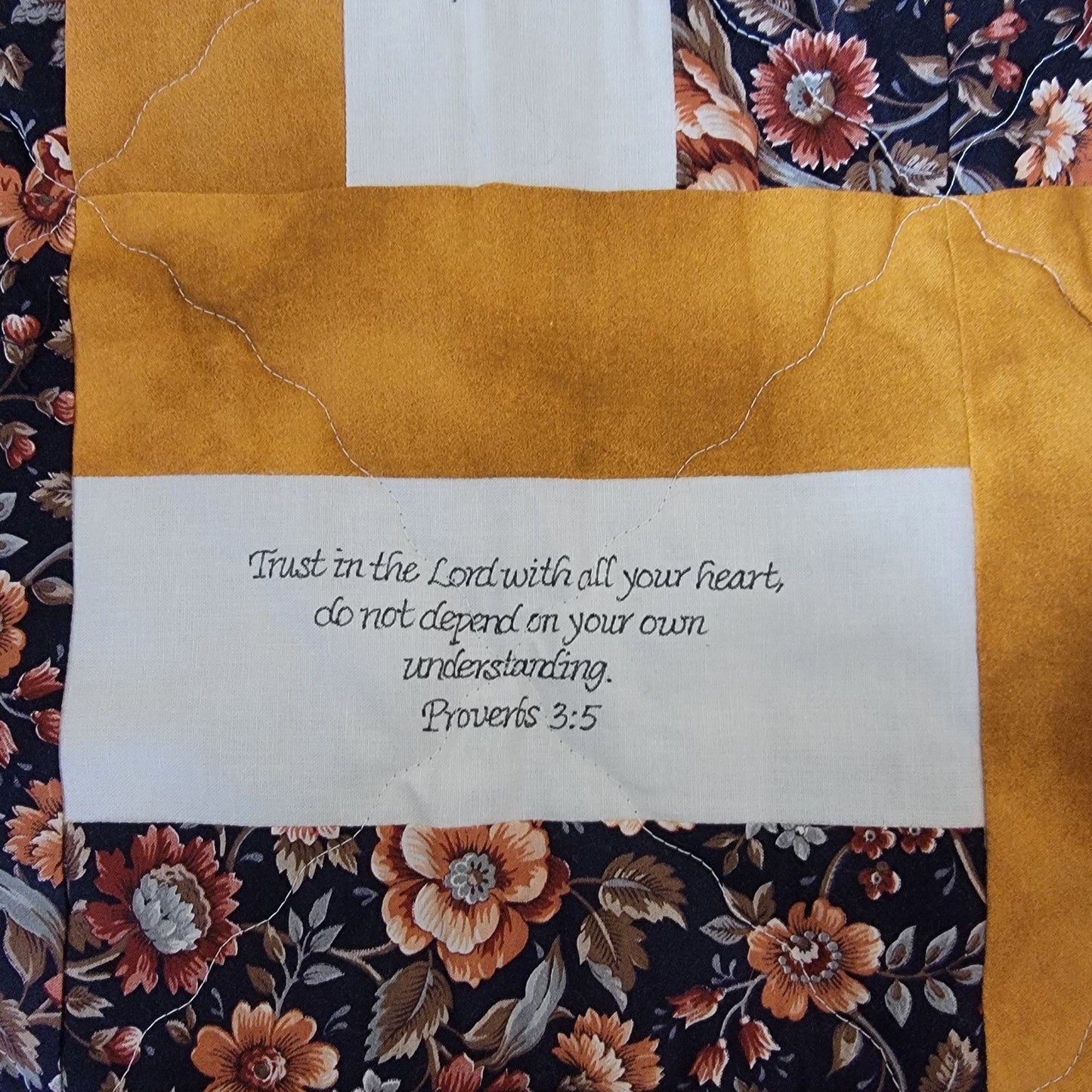 Handmade Christian Scripture Quilt With Cross Bible Verses & Floral Pattern 55" x 77" Blanket