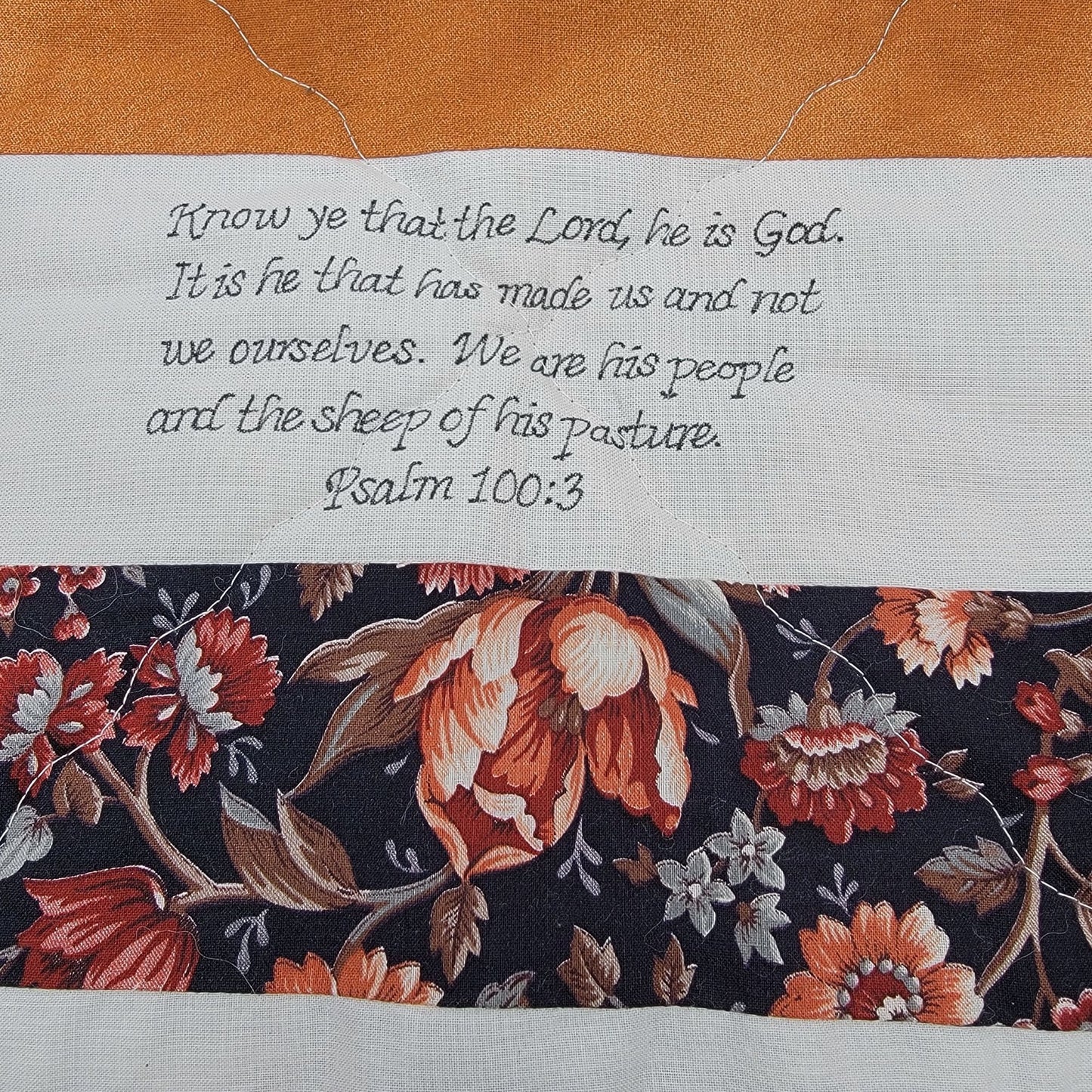 Handmade Christian Scripture Quilt With Cross Bible Verses & Floral Pattern 55" x 77" Blanket
