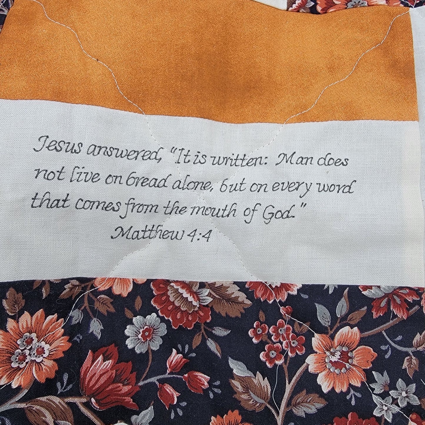 Handmade Christian Scripture Quilt With Cross Bible Verses & Floral Pattern 55" x 77" Blanket