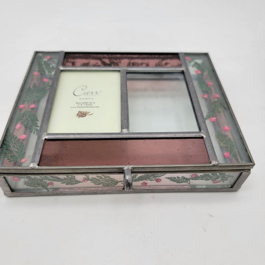 Stained Glass Jewelry Box With Pressed Flowers & Mirror Lid by Carr Frames , Burnes of Boston