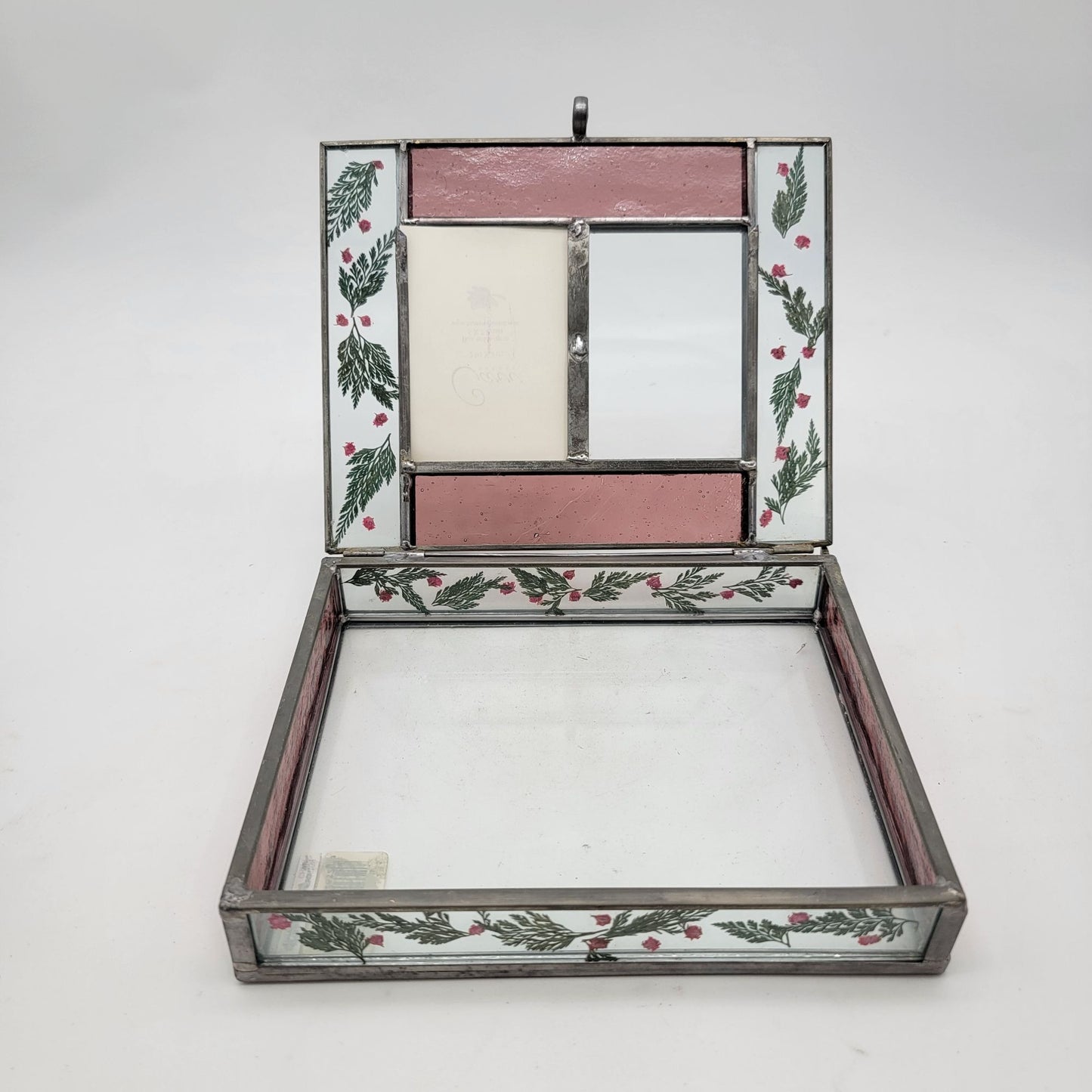 Stained Glass Jewelry Box With Pressed Flowers & Mirror Lid by Carr Frames , Burnes of Boston