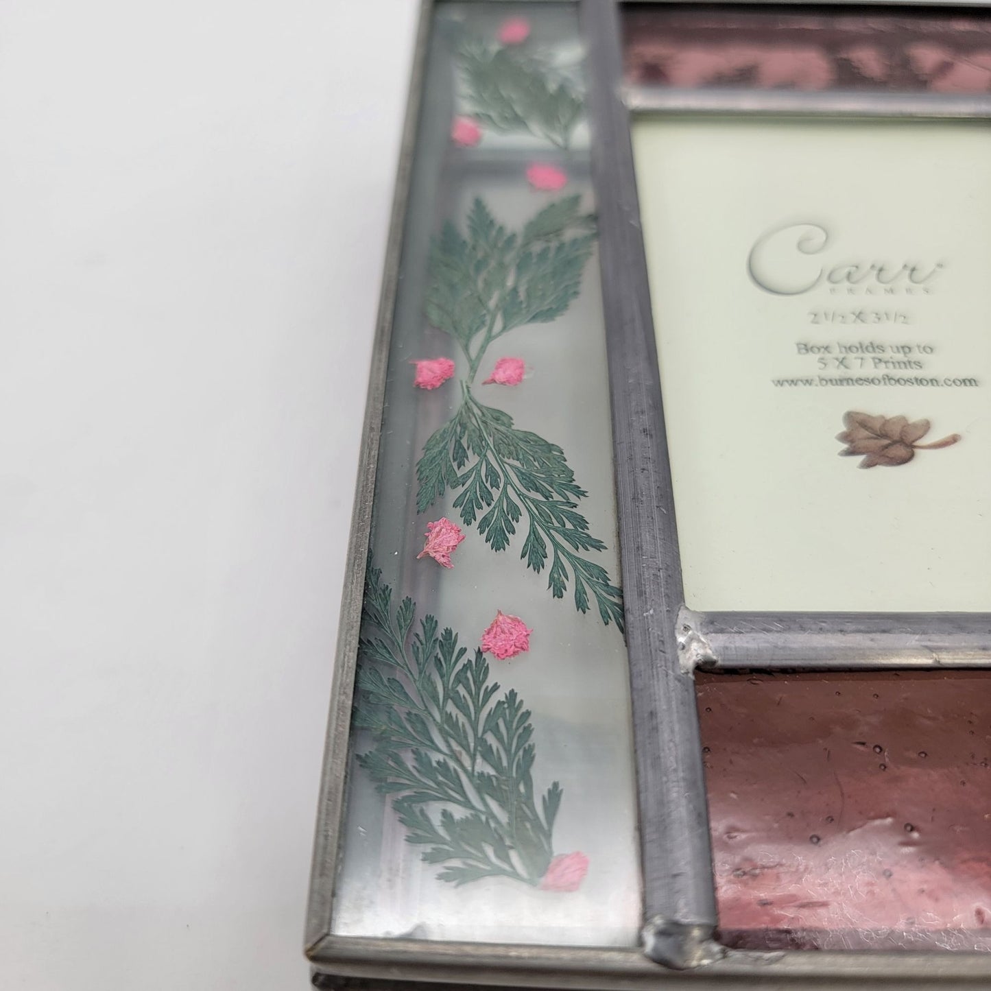 Stained Glass Jewelry Box With Pressed Flowers & Mirror Lid by Carr Frames , Burnes of Boston