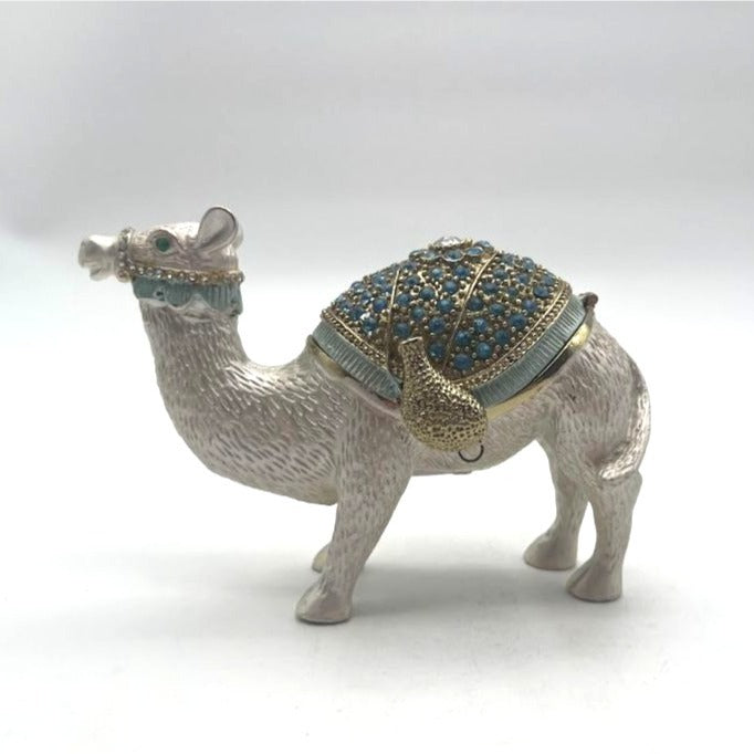 Vintage Silver-Tone Blue Enameled & Rhinestones Camel Trinket Box