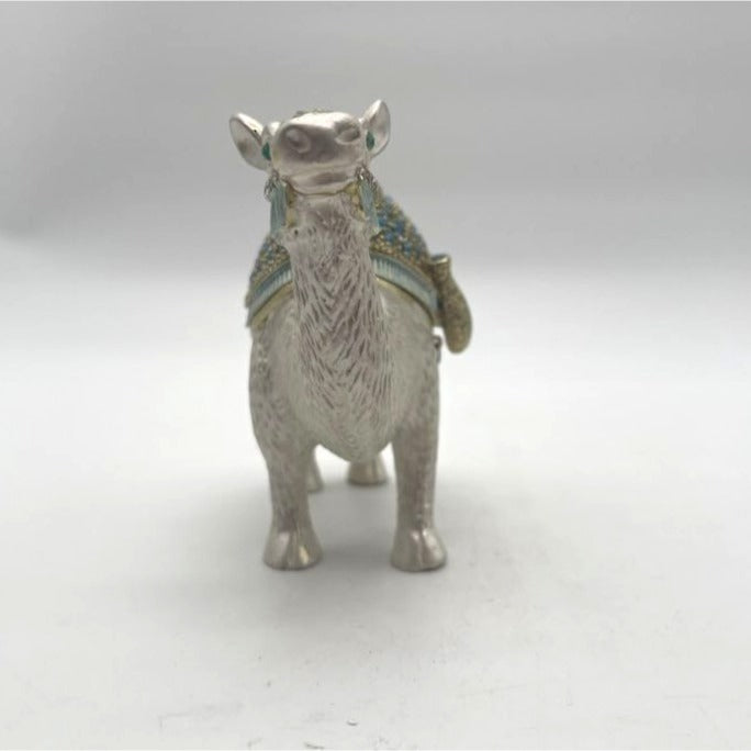 Vintage Silver-Tone Blue Enameled & Rhinestones Camel Trinket Box