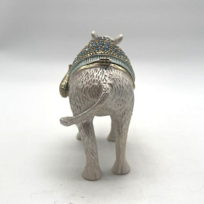 Vintage Silver-Tone Blue Enameled & Rhinestones Camel Trinket Box