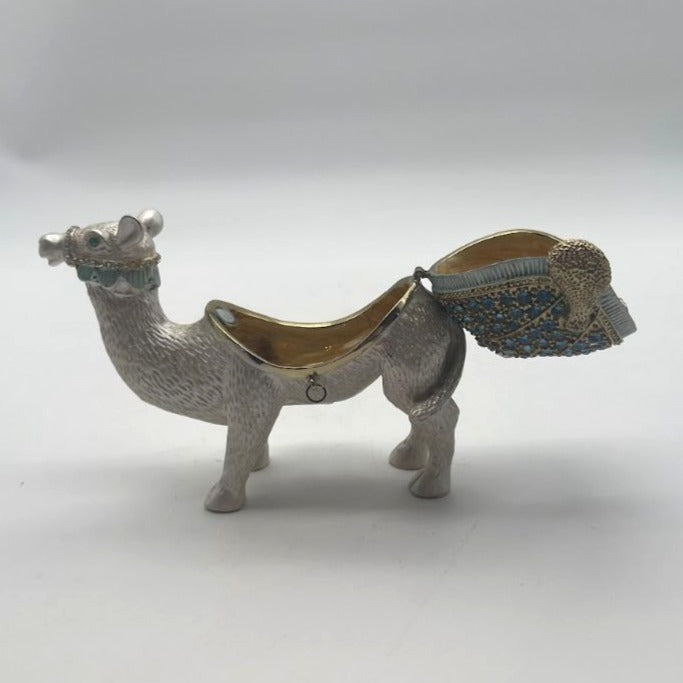 Vintage Silver-Tone Blue Enameled & Rhinestones Camel Trinket Box