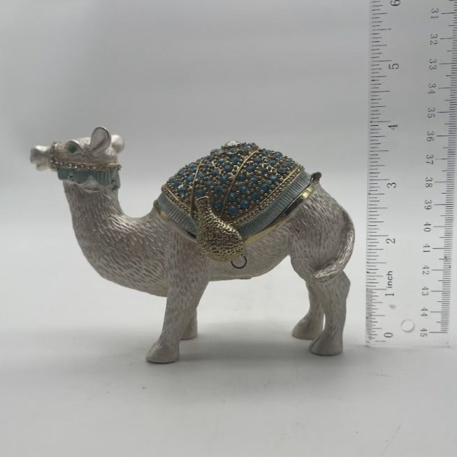 Vintage Silver-Tone Blue Enameled & Rhinestones Camel Trinket Box