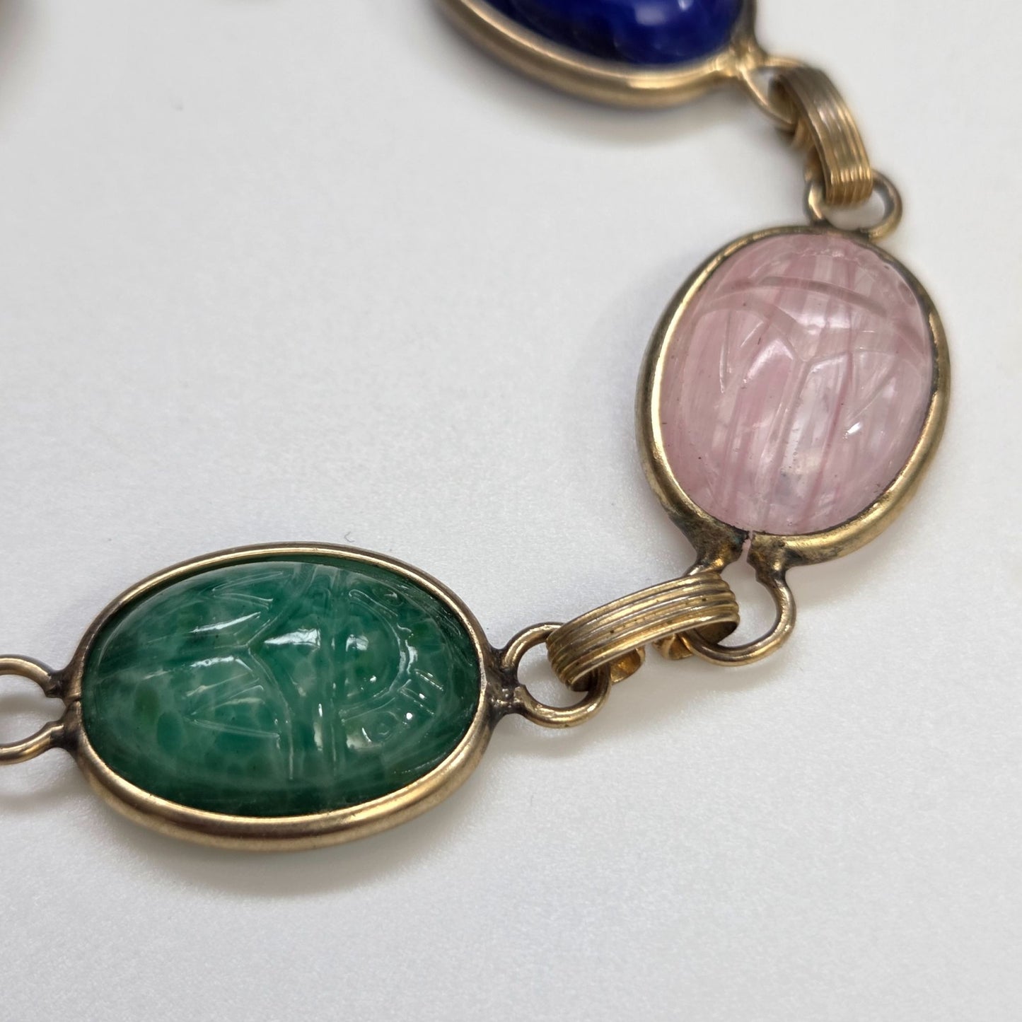 Vintage Egyptian Revival Scarab Multi-Gemstones Bracelet