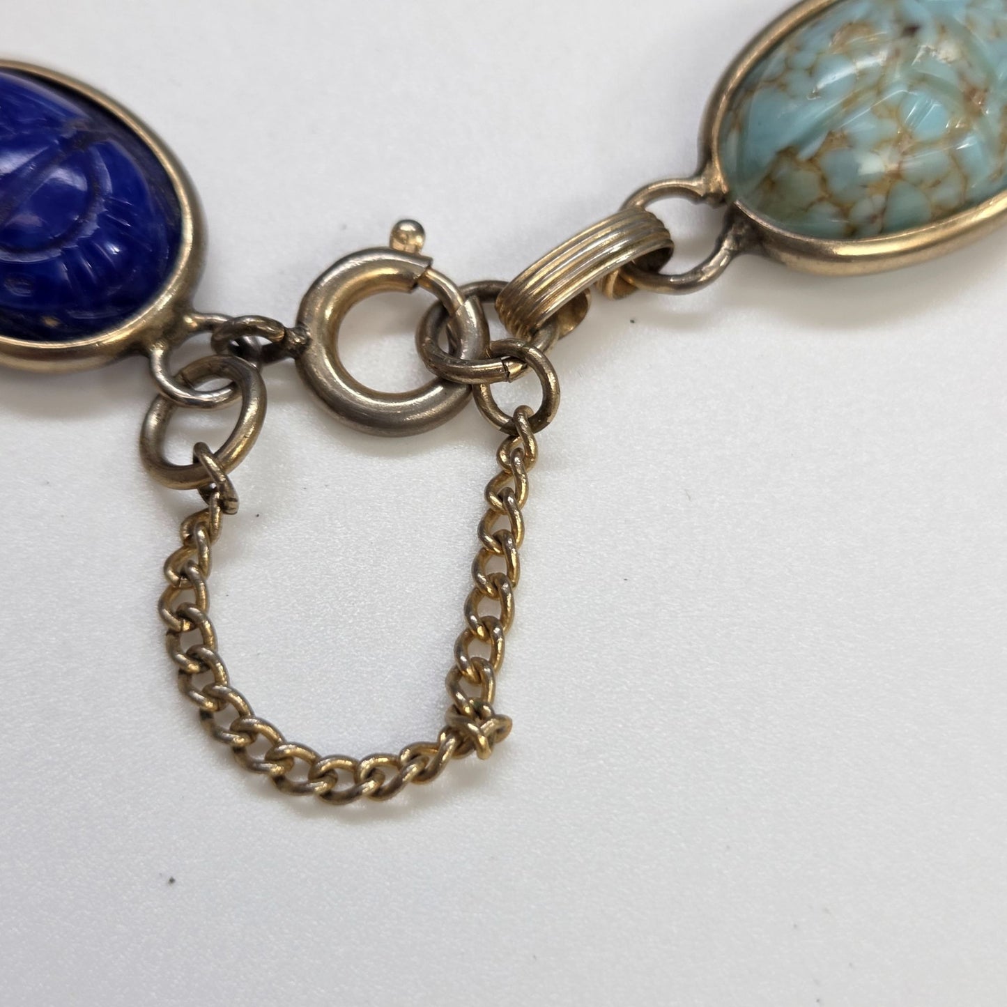 Vintage Egyptian Revival Scarab Multi-Gemstones Bracelet