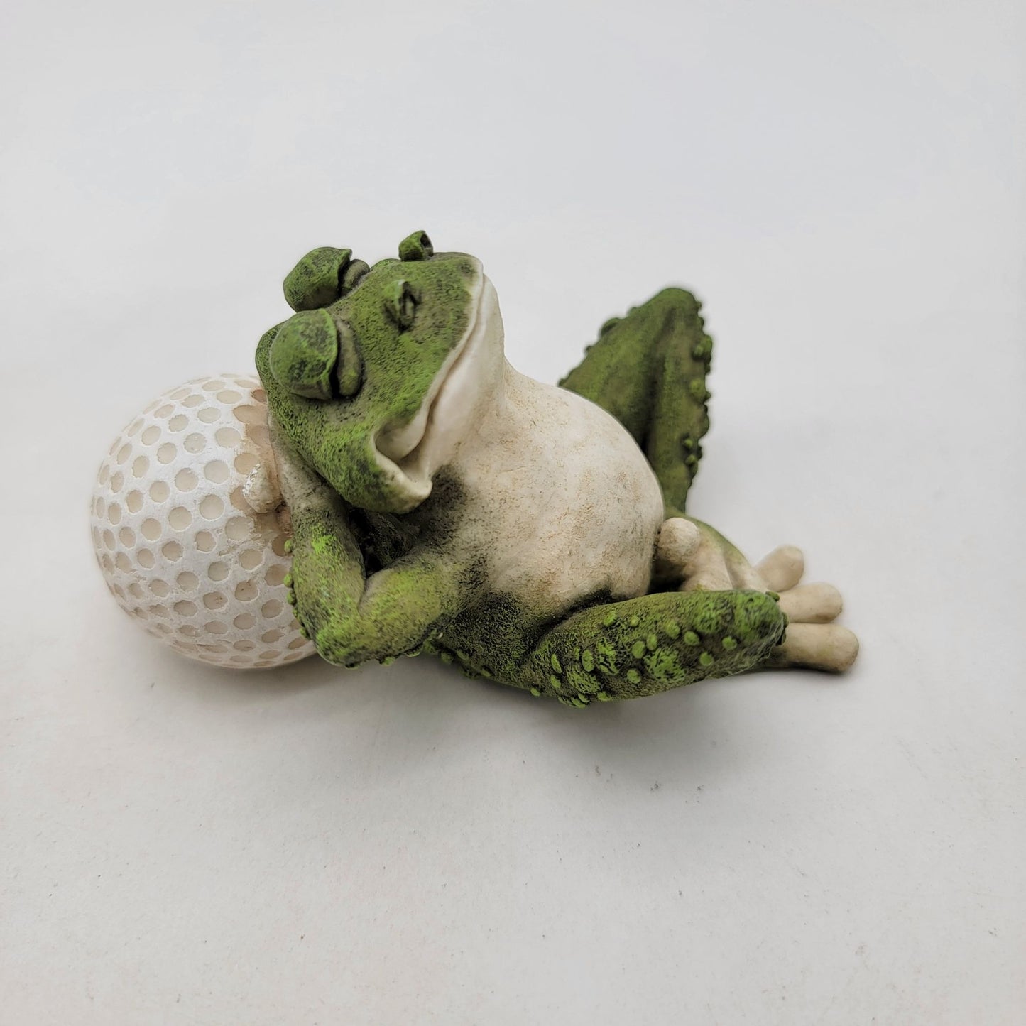 Whimsical Vintage Frog Relaxing On Golf Ball Figurine