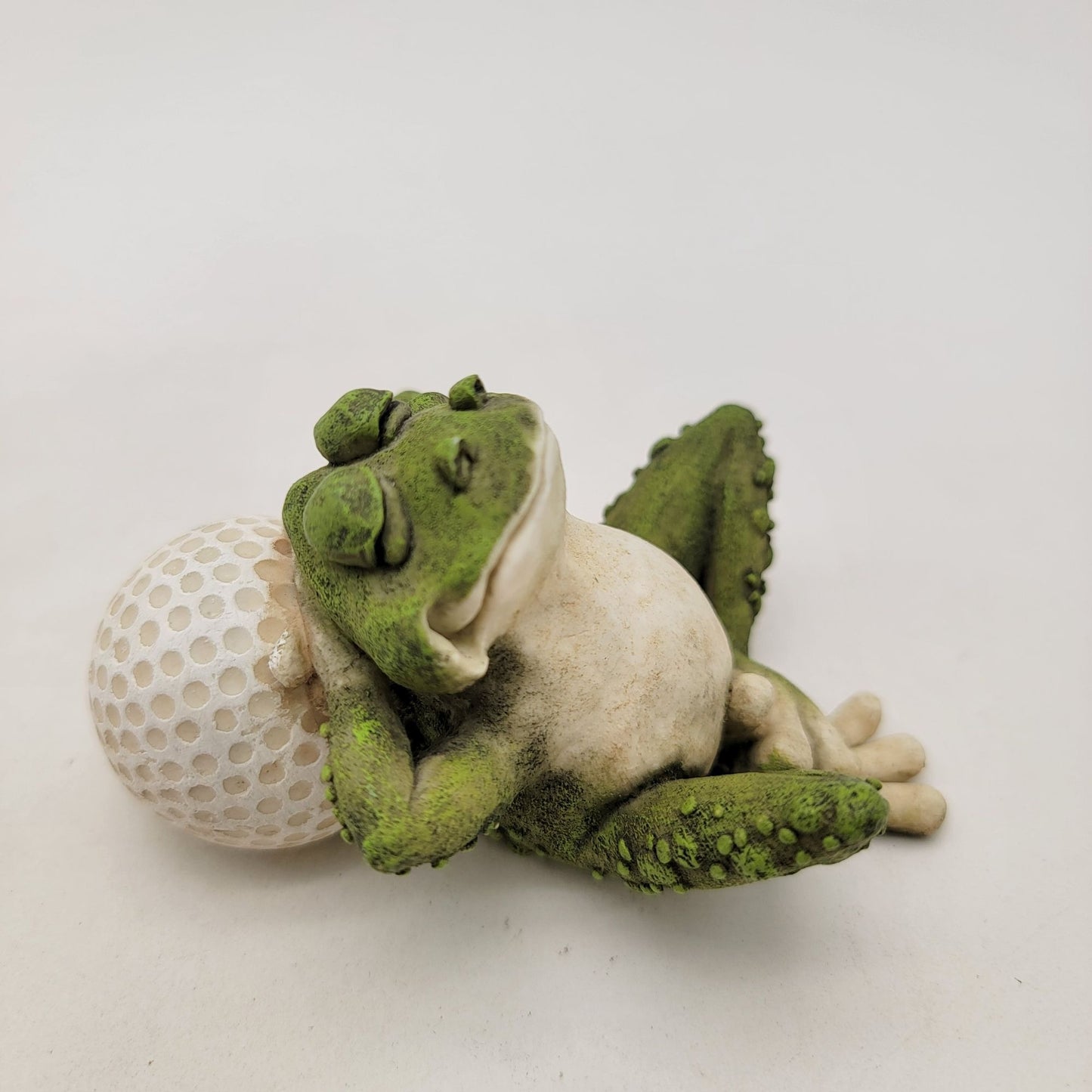 Whimsical Vintage Frog Relaxing On Golf Ball Figurine