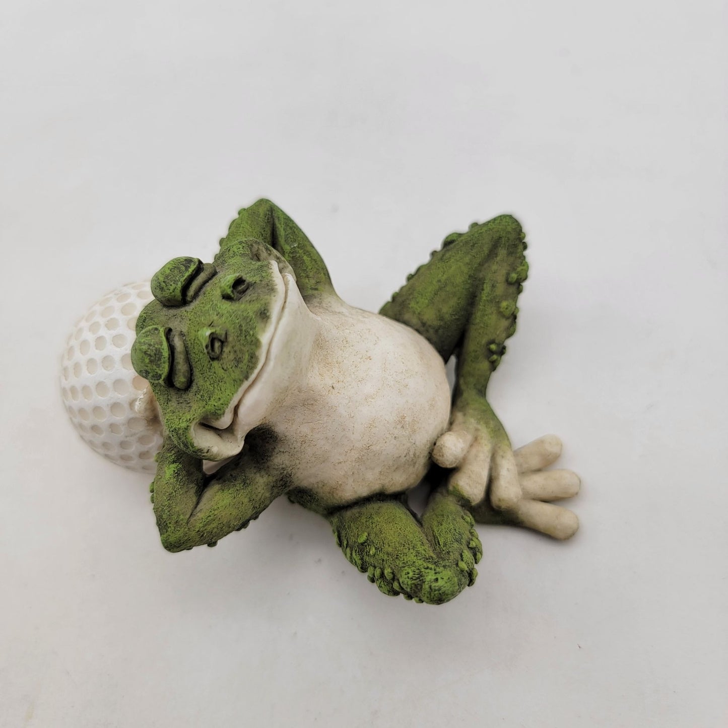 Whimsical Vintage Frog Relaxing On Golf Ball Figurine