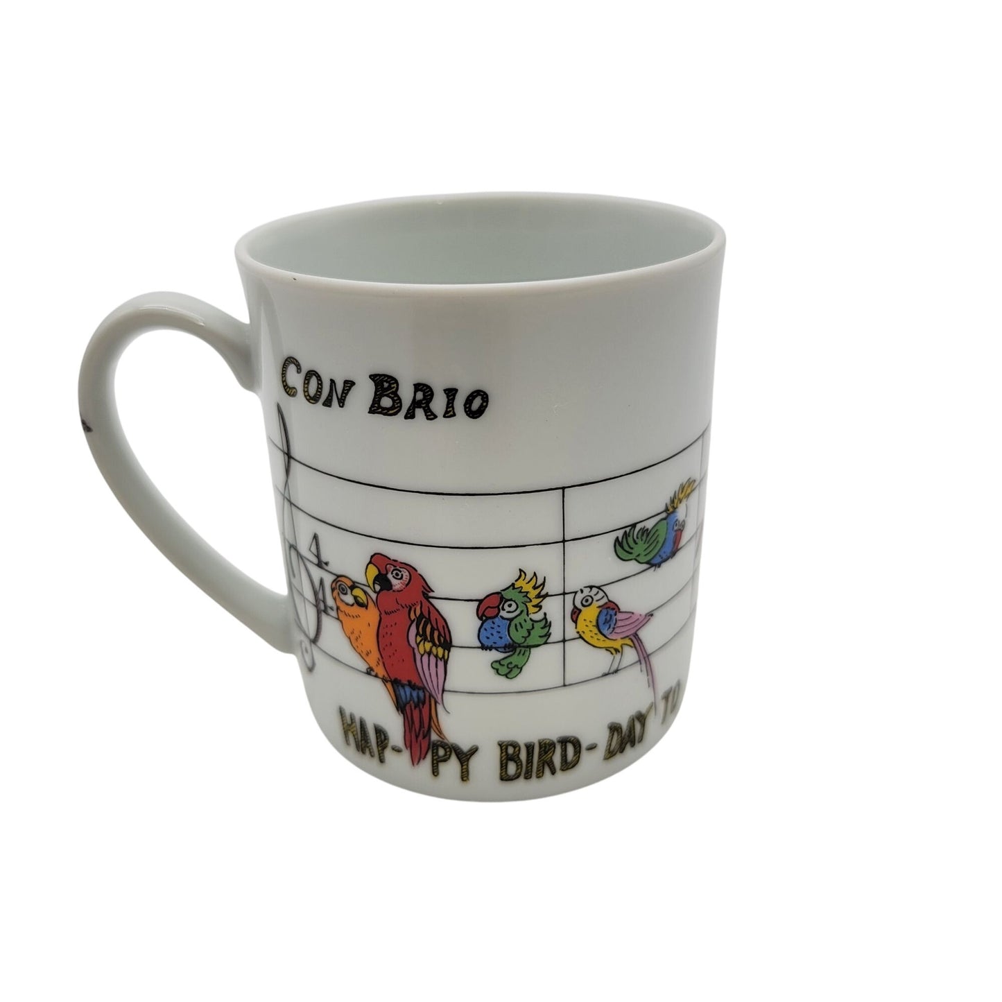 Takakashi San Francisco Con Brio Music Note Parrot Mug Happy Bird-Day Song Coffee Tea Cup