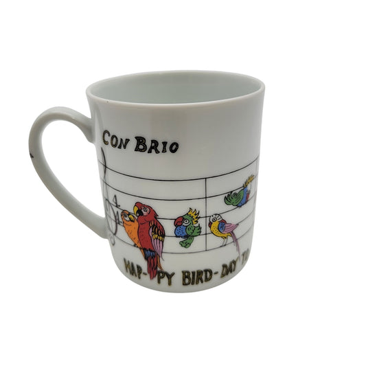 Takakashi San Francisco Con Brio Music Note Parrot Mug Happy Bird-Day Song Coffee Tea Cup