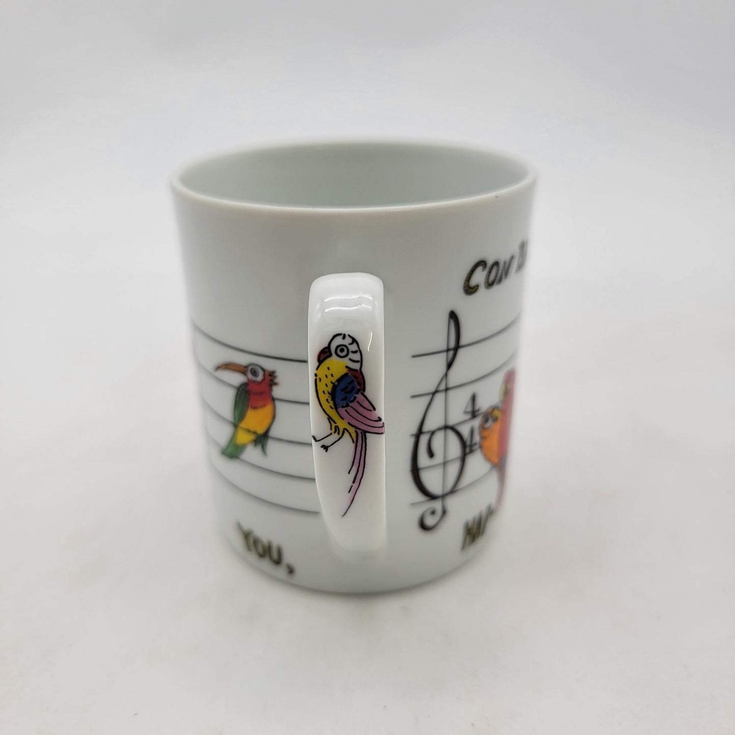 Takakashi San Francisco Con Brio Music Note Parrot Mug Happy Bird-Day Song Coffee Tea Cup