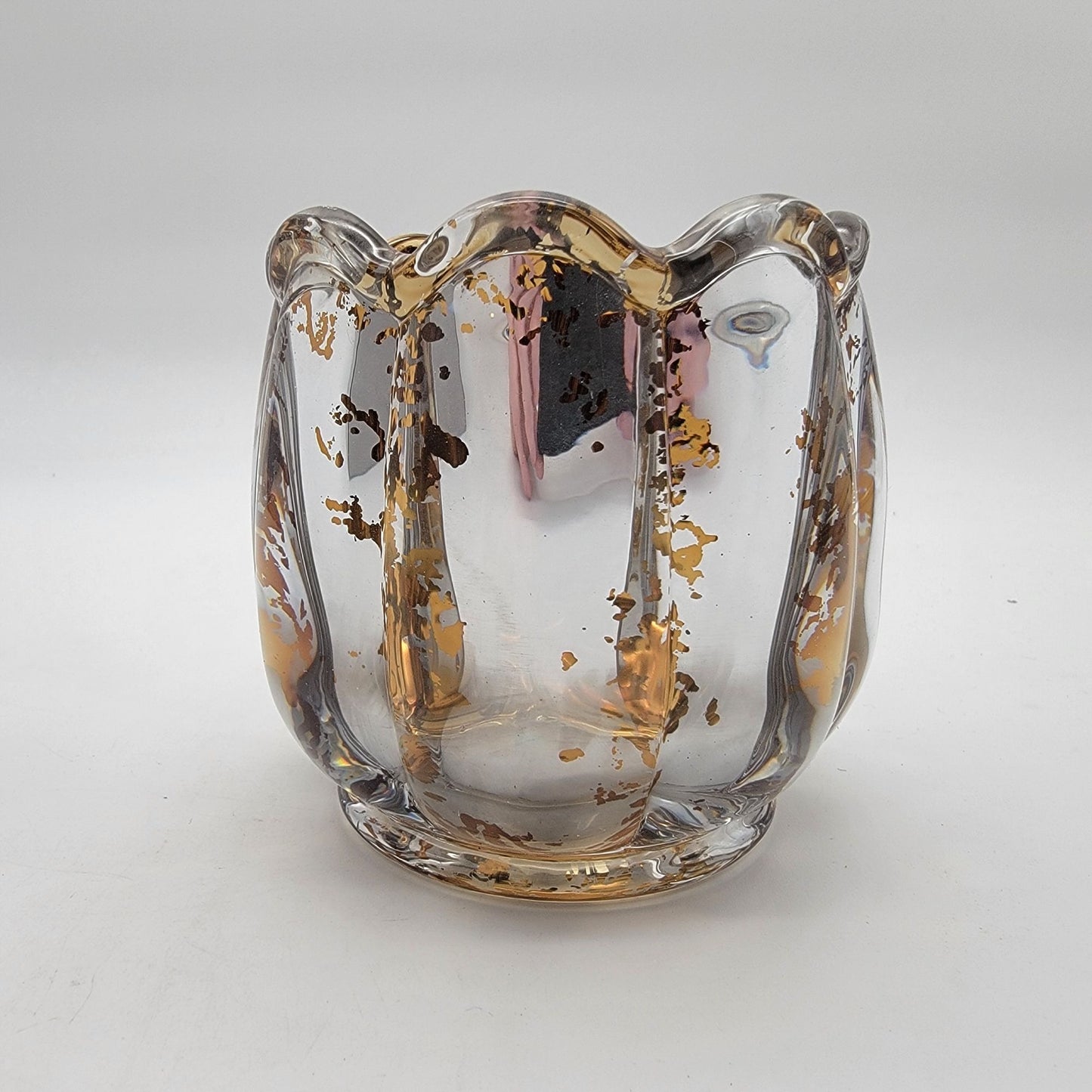Fitz & Floyd Gold Flower Mercury Glass Votive Candle Holder In Original Box