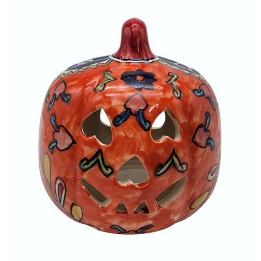 Talavera Style Halloween Pumpkin Jack-O-Lantern Orange