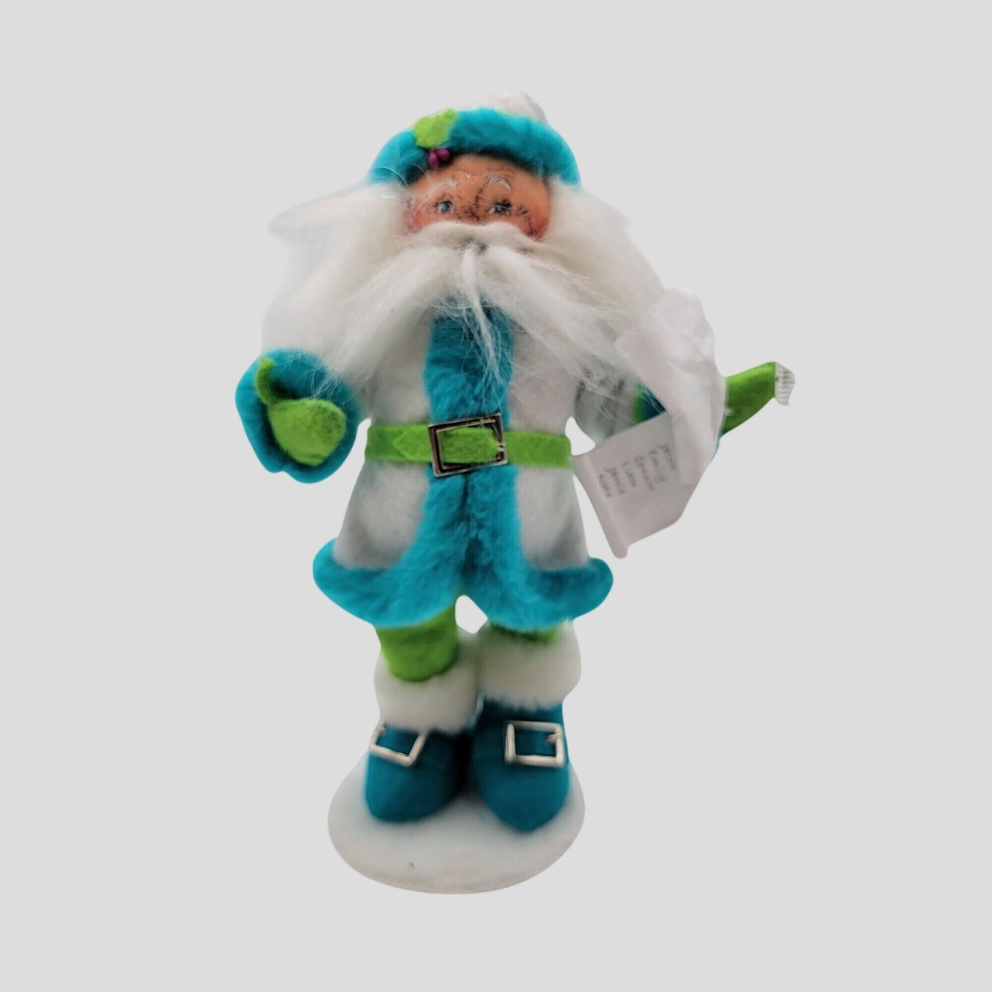 Annalee Dolls Winter Whimsy Blue Santa 9.5" Holiday Figurine - White Blue & Green