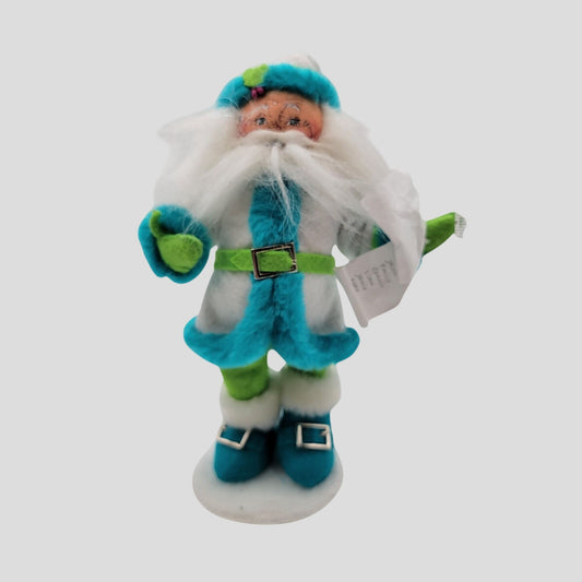 Annalee Dolls Winter Whimsy Blue Santa 9.5" Holiday Figurine - White Blue & Green