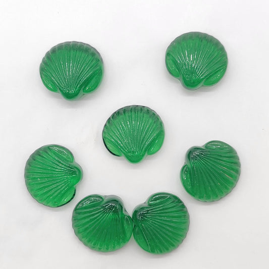 Vintage Green Glass Seashells Set Of 7