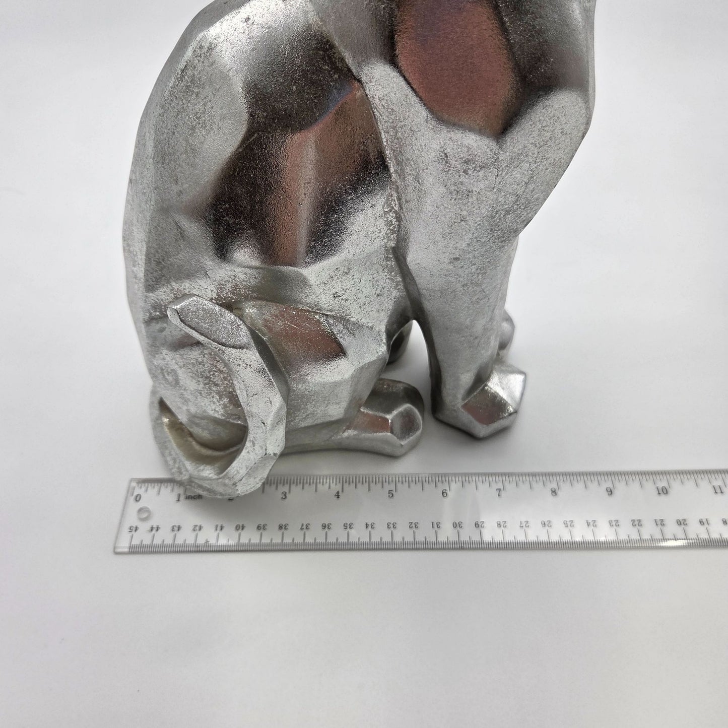 Modern Geometric Chrome-Tone Sitting Cat Statue