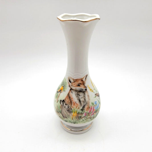 Vintage Porcelain Woodland Fox Bunny Vase T968