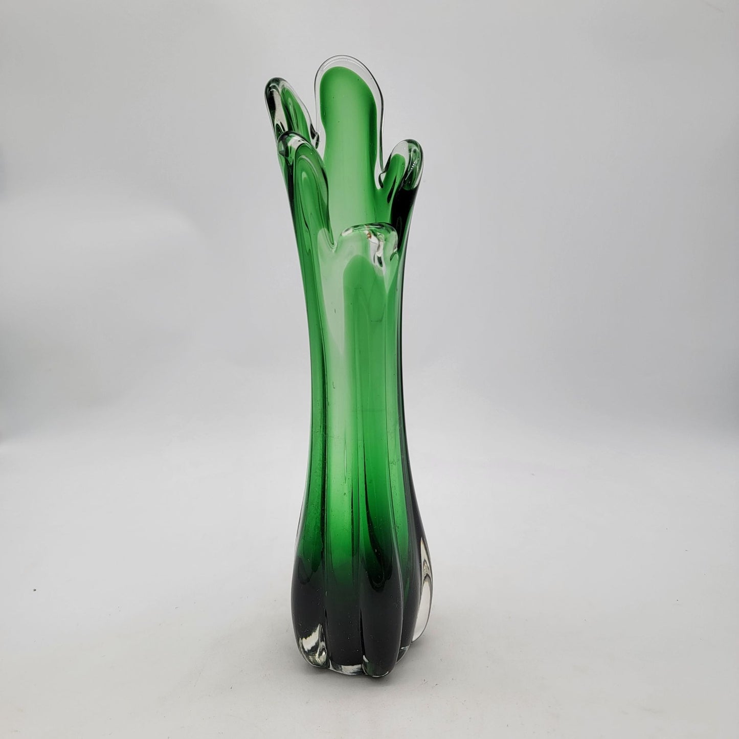 Vintage 5 Finger Sommerso Swung Green Glass Vase