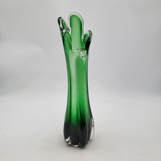 Vintage 5 Finger Sommerso Swung Green Glass Vase