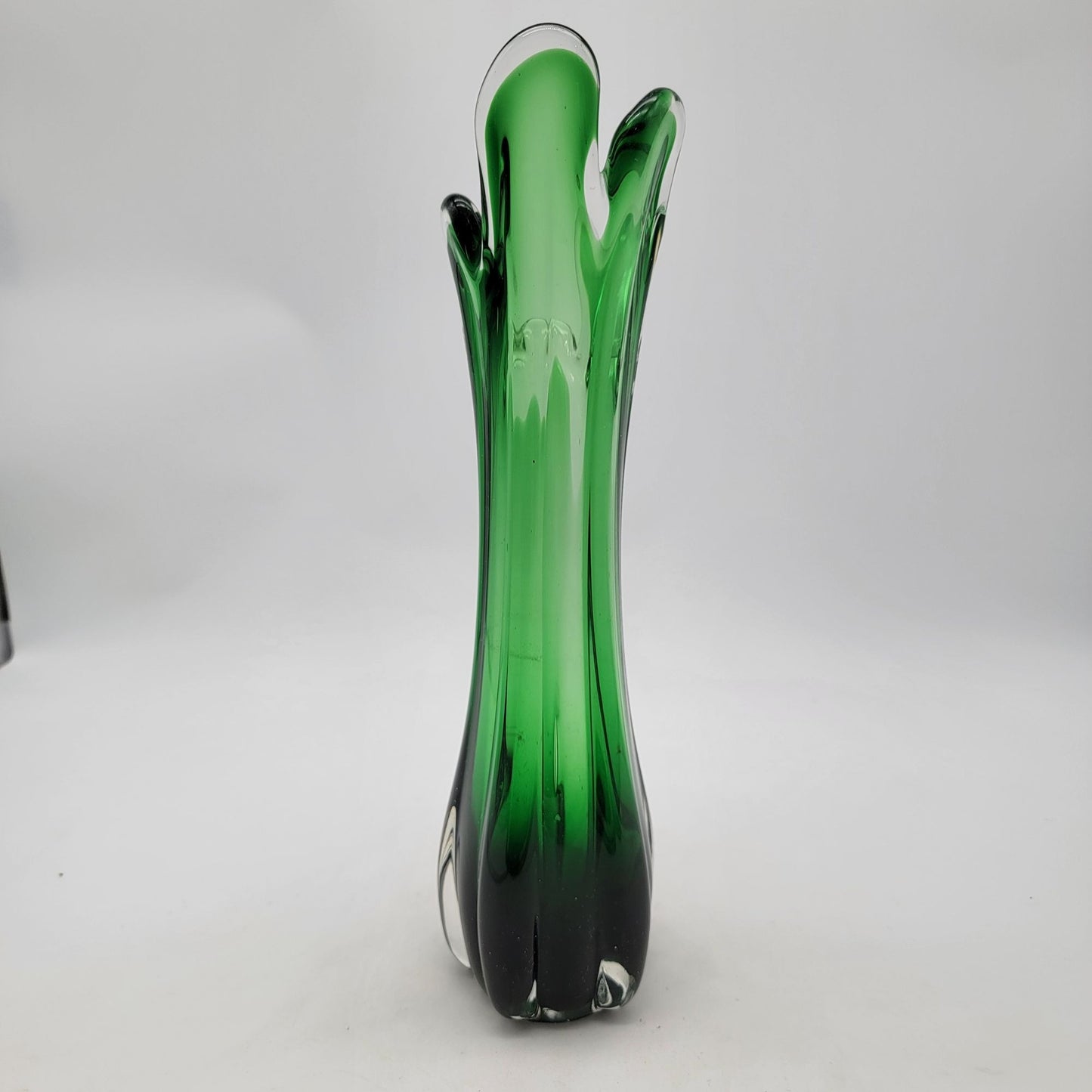 Vintage 5 Finger Sommerso Swung Green Glass Vase