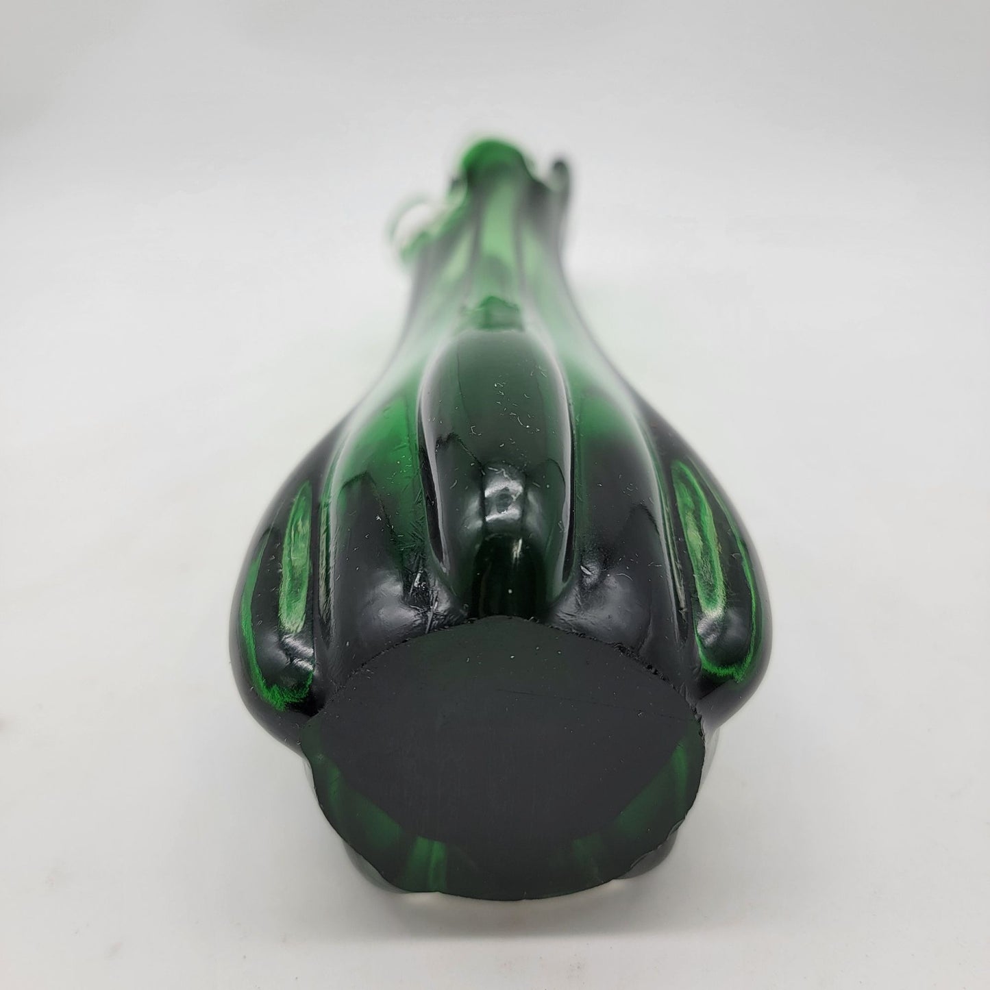 Vintage 5 Finger Sommerso Swung Green Glass Vase