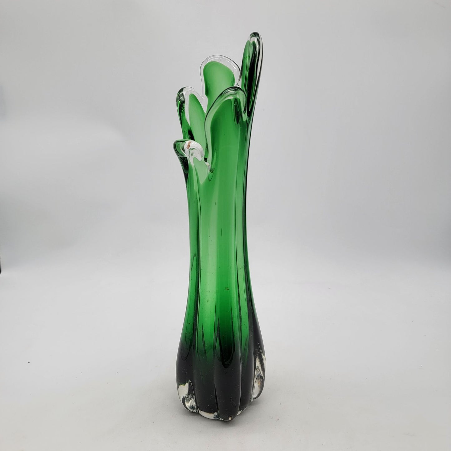 Vintage 5 Finger Sommerso Swung Green Glass Vase