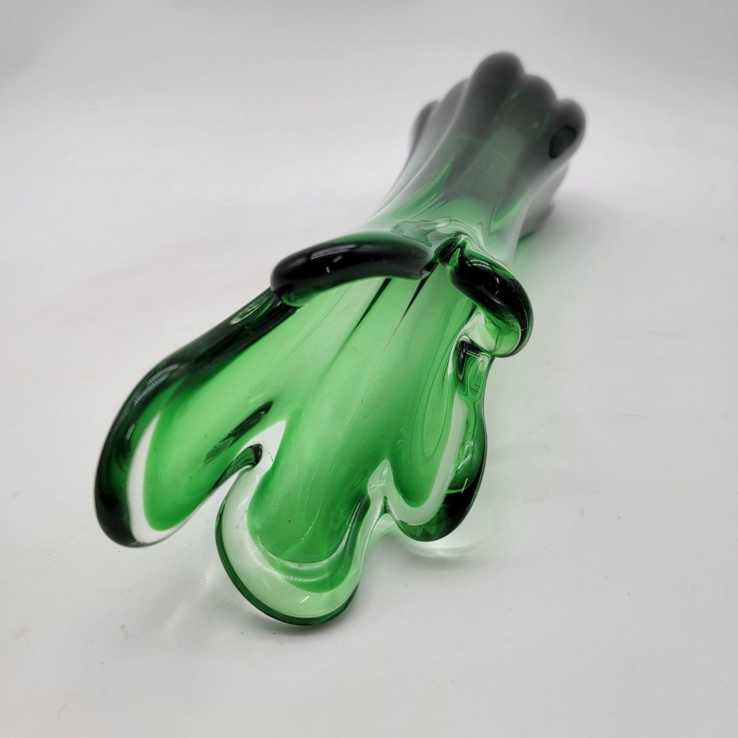 Vintage 5 Finger Sommerso Swung Green Glass Vase