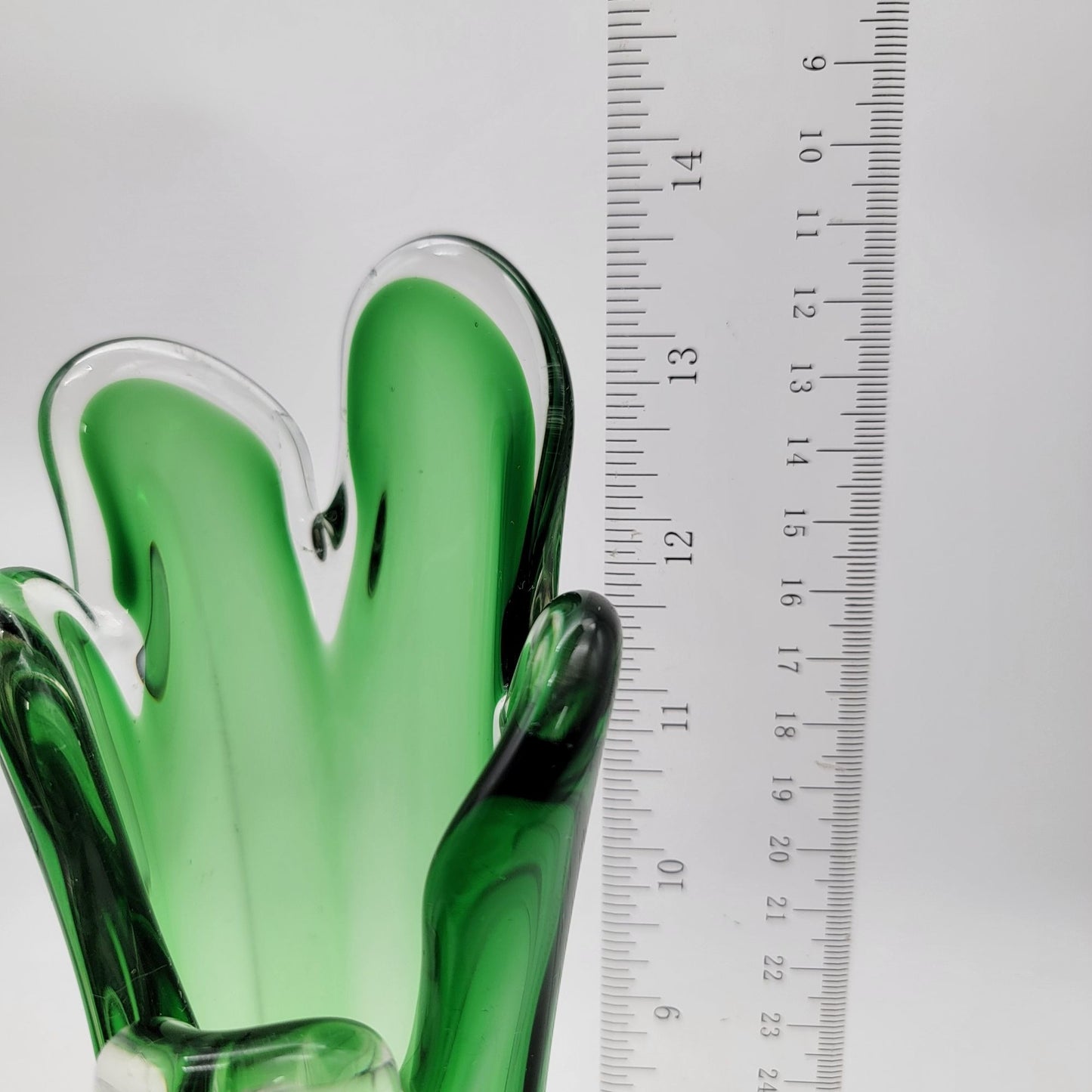 Vintage 5 Finger Sommerso Swung Green Glass Vase