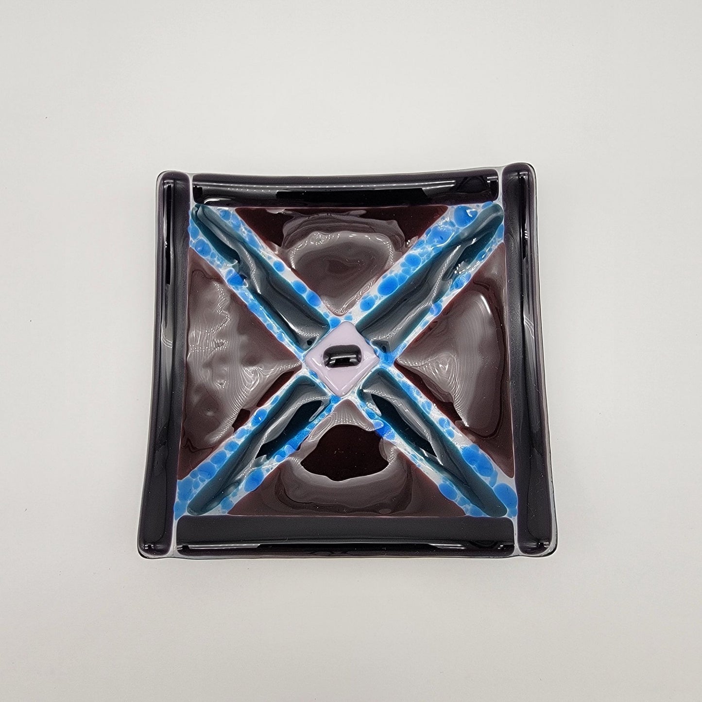Fused Glass Square Dish Kaleidoscope Pattern