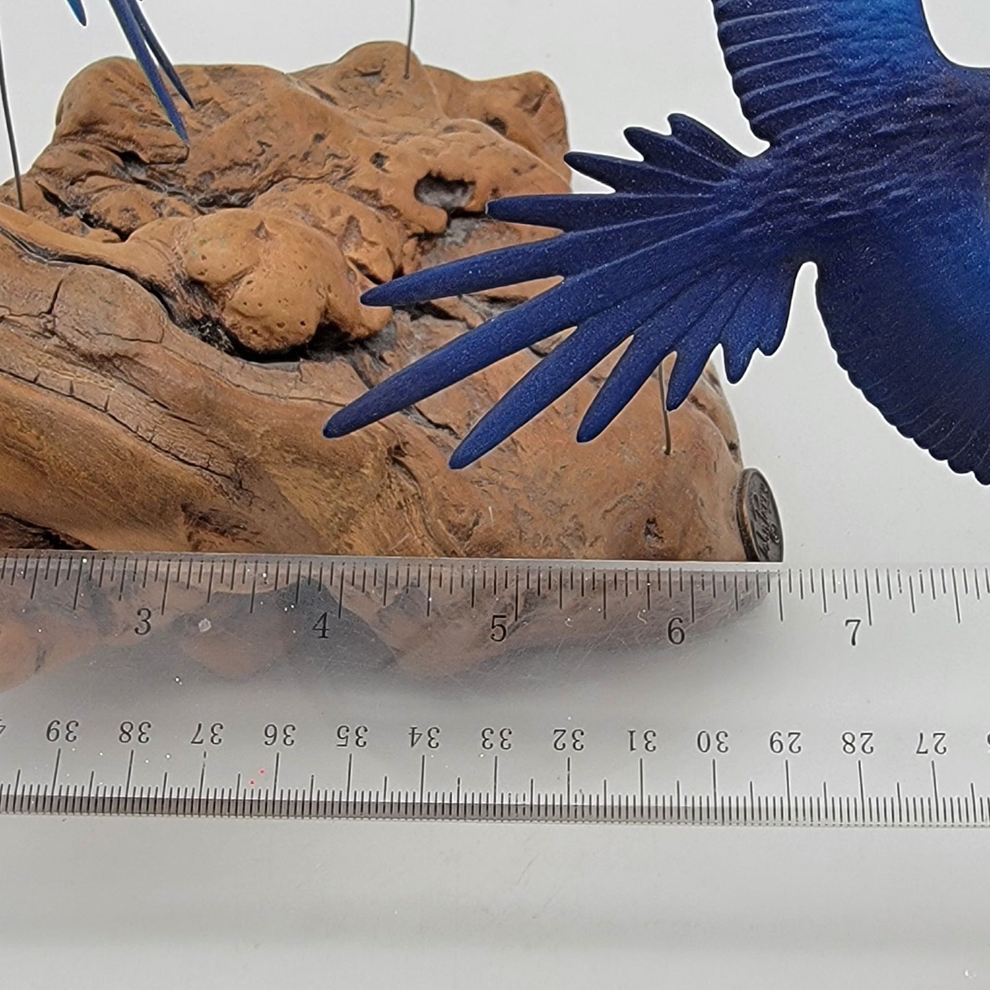 John Perry Blue and Gold Macaw Parrot Trio Sculpture On Burlwood