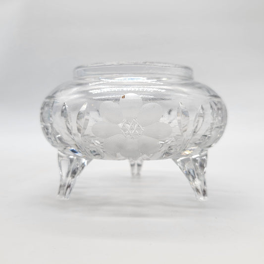 Antique Cut Crystal Footed Bowl With Flower Etching