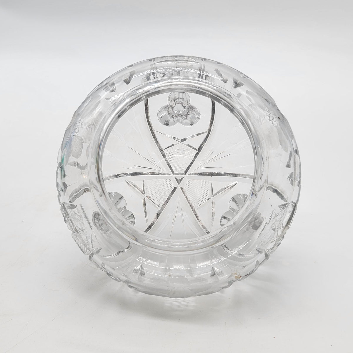 Antique Cut Crystal Footed Bowl With Flower Etching