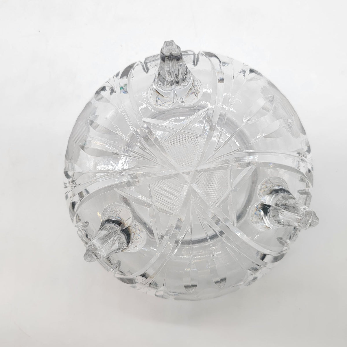 Antique Cut Crystal Footed Bowl With Flower Etching