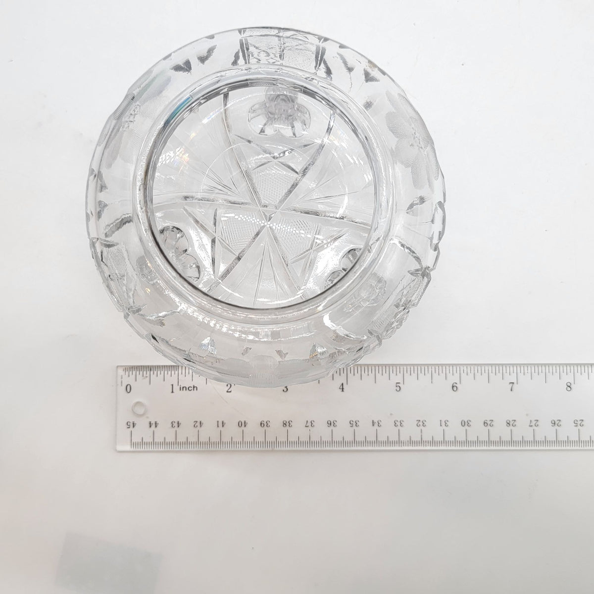 Antique Cut Crystal Footed Bowl With Flower Etching