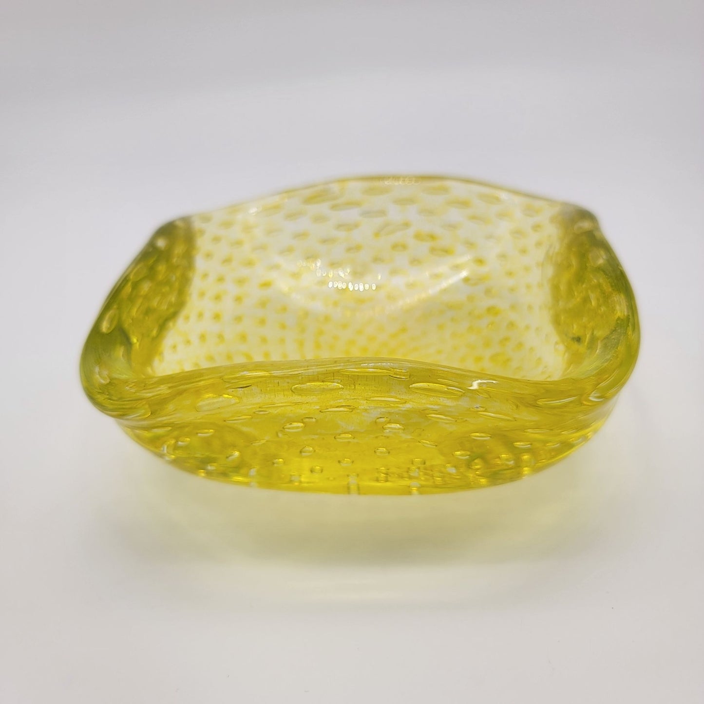 Carlo Scarpa Venini Mid-Century Murano Glass Bullicante Square Bowl
